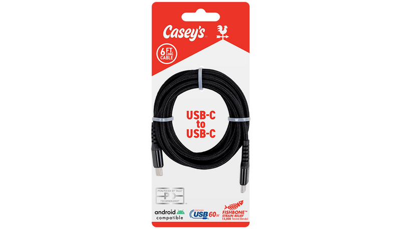 Casey's 6FT Braided USB C-C Cable Black